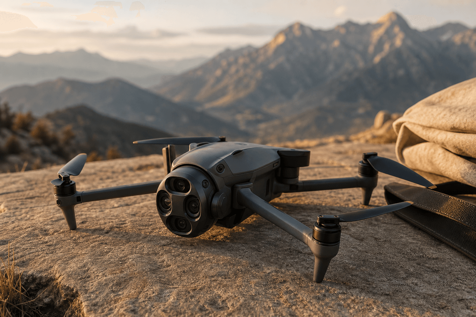 Folding camera drone prepared for private landscape memories