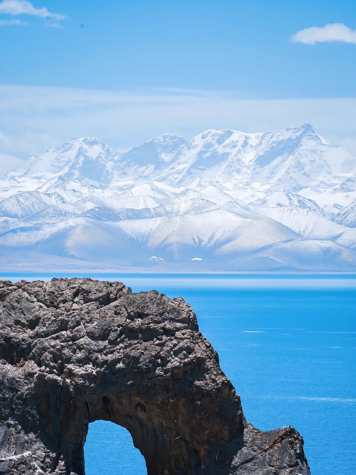 Ali Tibet plateau lake and remote mountain landscape